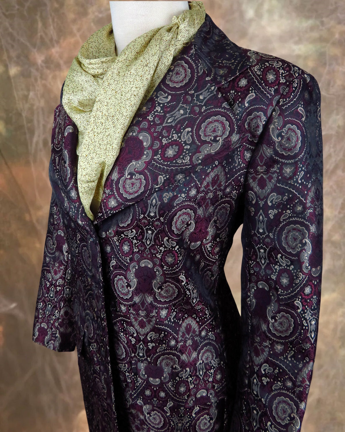 Women's Brocade Frock Coat - Burgundy Paisley