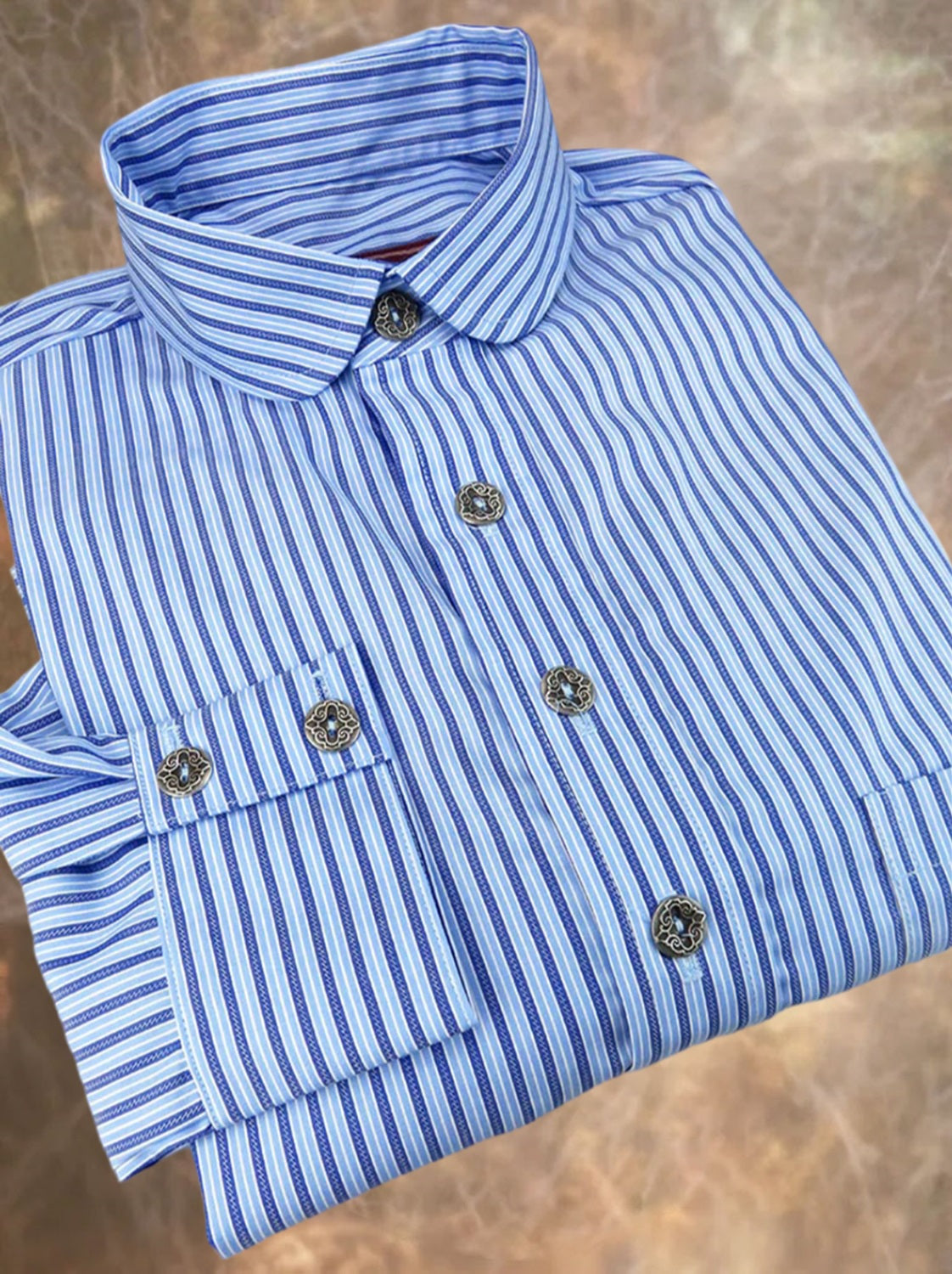 Blue on Blue Antique Stripe Men's Dakota Shirt