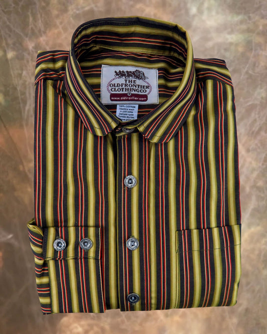 Carpenter Stripe Red, Black and Olive Men's Dakota Shirt