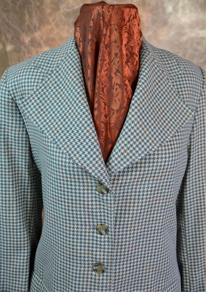 Women's Frock Coat - Slate Blue with Copper Houndstooth f105