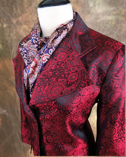 Women's Brocade Frock Coat - Red Paisley