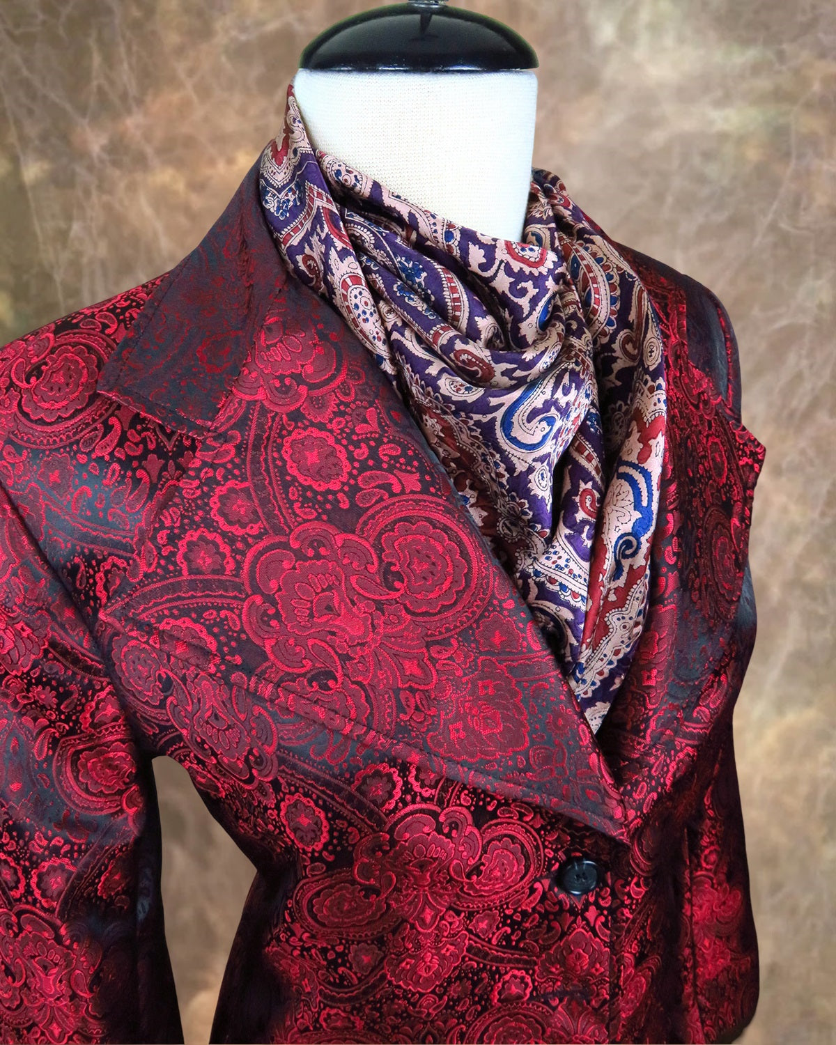 Women's Brocade Frock Coat - Red Paisley