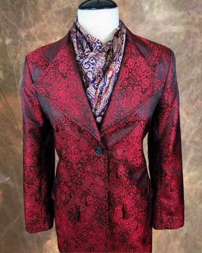 Women's Brocade Frock Coat - Red Paisley