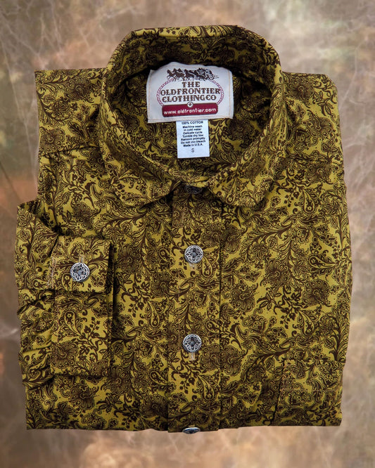 Dark Tan Floral Print Men's Victorian Shirt