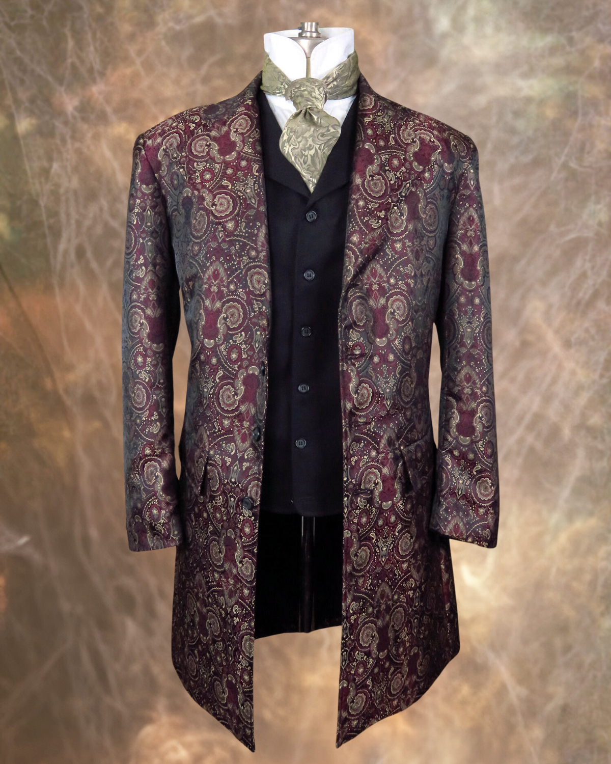 Men's Brocade Frock Coat - Burgundy