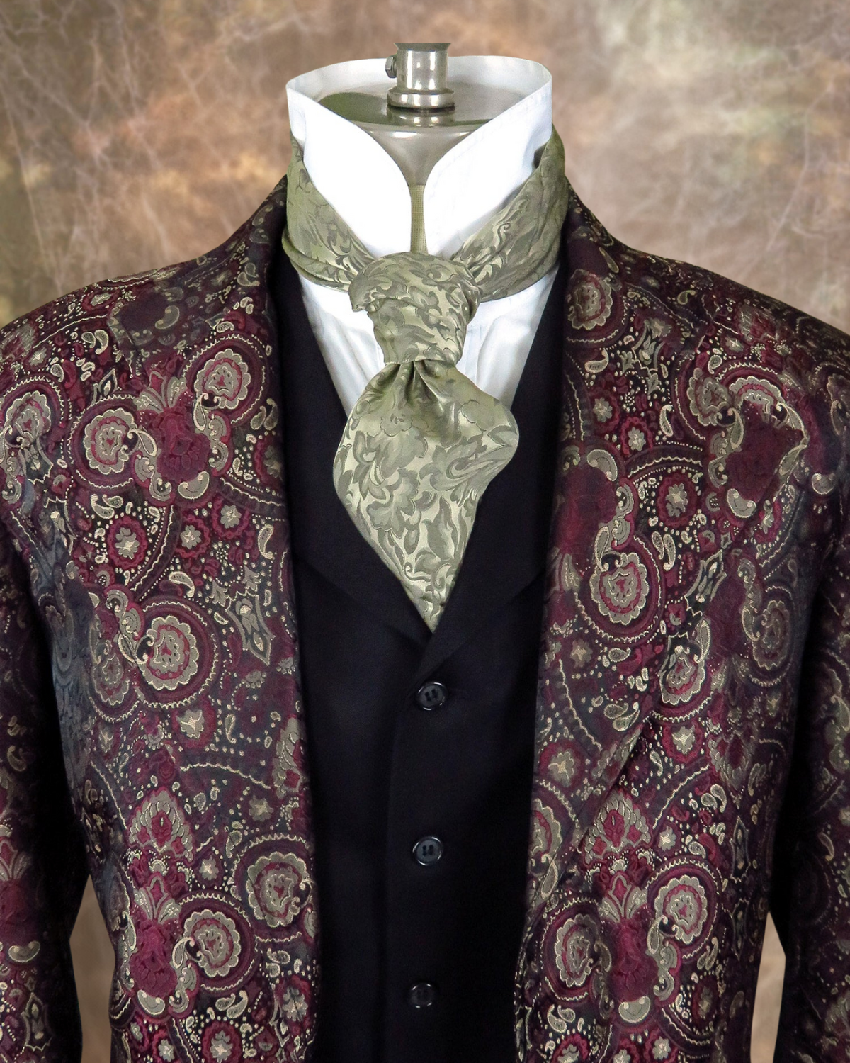 Men's Brocade Frock Coat - Burgundy