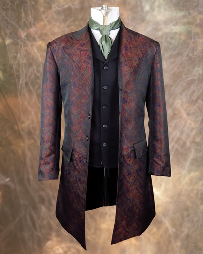 Men's Brocade Frock Coat - Rust, Blue, Green - RBG