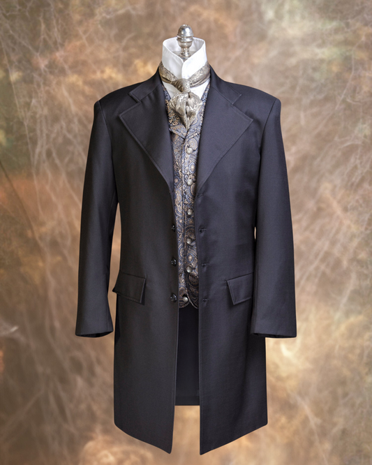 Men's Frock Coat - Black Gaberdine Wool