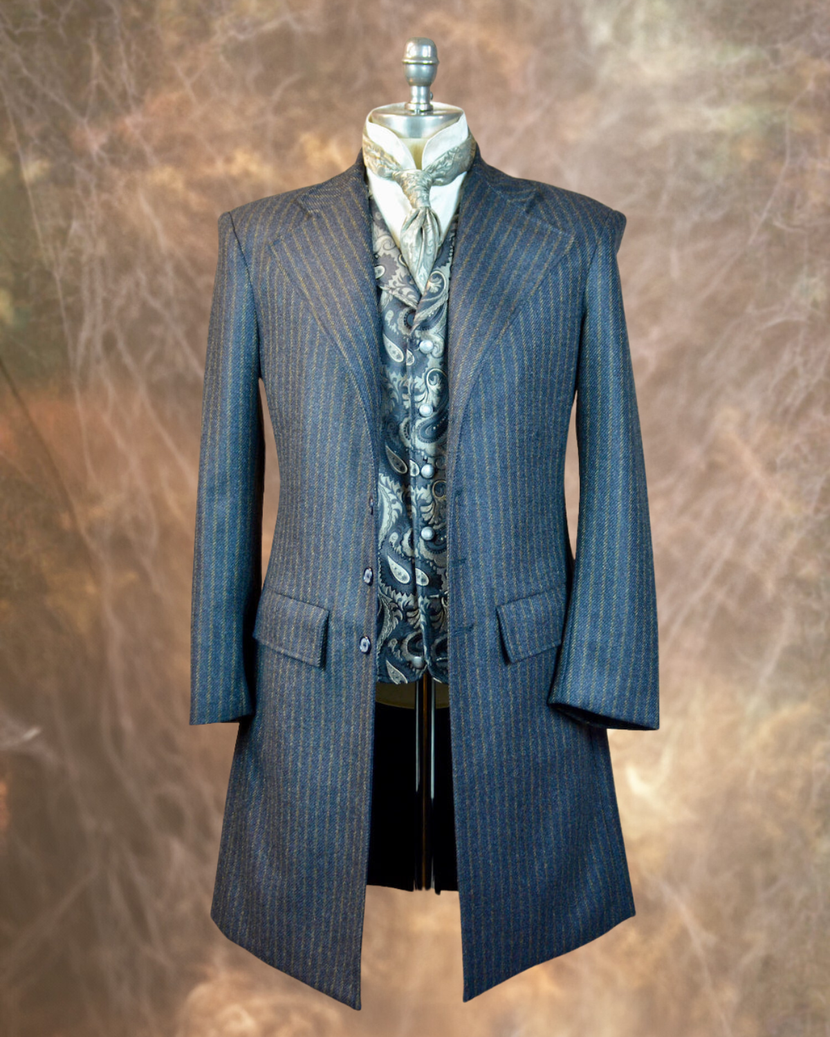 Men's Frock Coat - Diagonal Tan Chalk Stripe #608