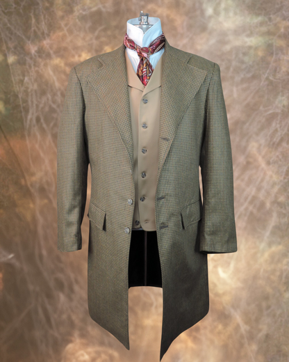 Men's Frock Coat - Golden Palm and Olive Houndstooth Silk #4763