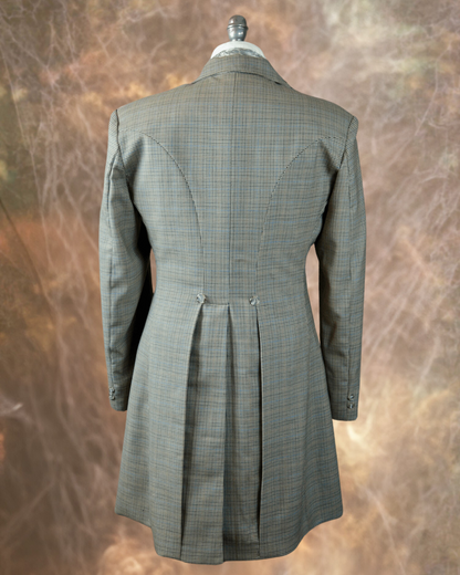 Men's Frock Coat - Tan Houndstooth with Copper and Blue Windowpane #669