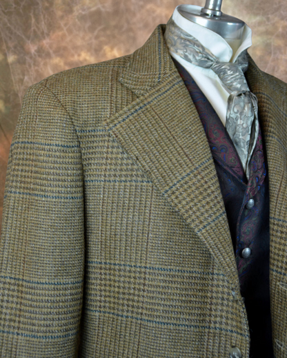 Men's Frock Coat - Tan and Brown Glen Plaid with Green Windowpane f95