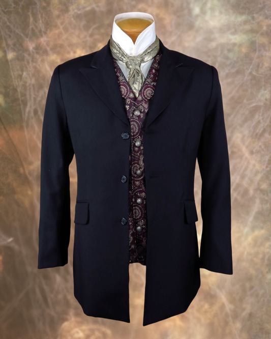 Men's Town Coat - Black Gabardine Wool