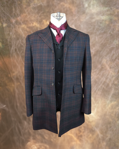 Men's Town Coat - Dark Burgundy and Grey Plaid #967B