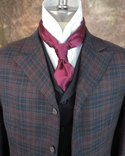 Men's Town Coat - Dark Burgundy and Grey Plaid #967B