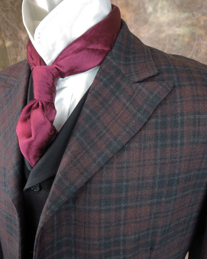 Men's Town Coat - Dark Burgundy and Grey Plaid #967B