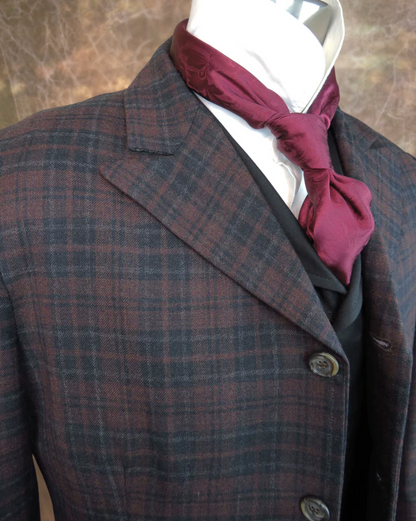 Men's Town Coat - Dark Burgundy and Grey Plaid #967B