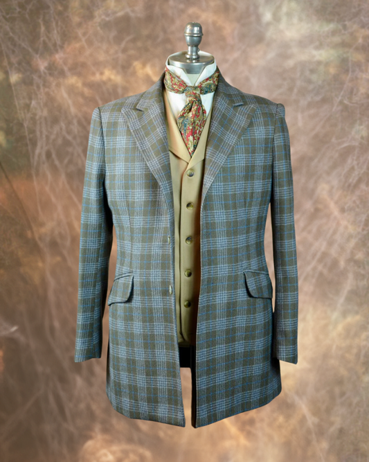 Men's Town Coat - Olive Glen Plaid with Powder Blue Accents #971-B