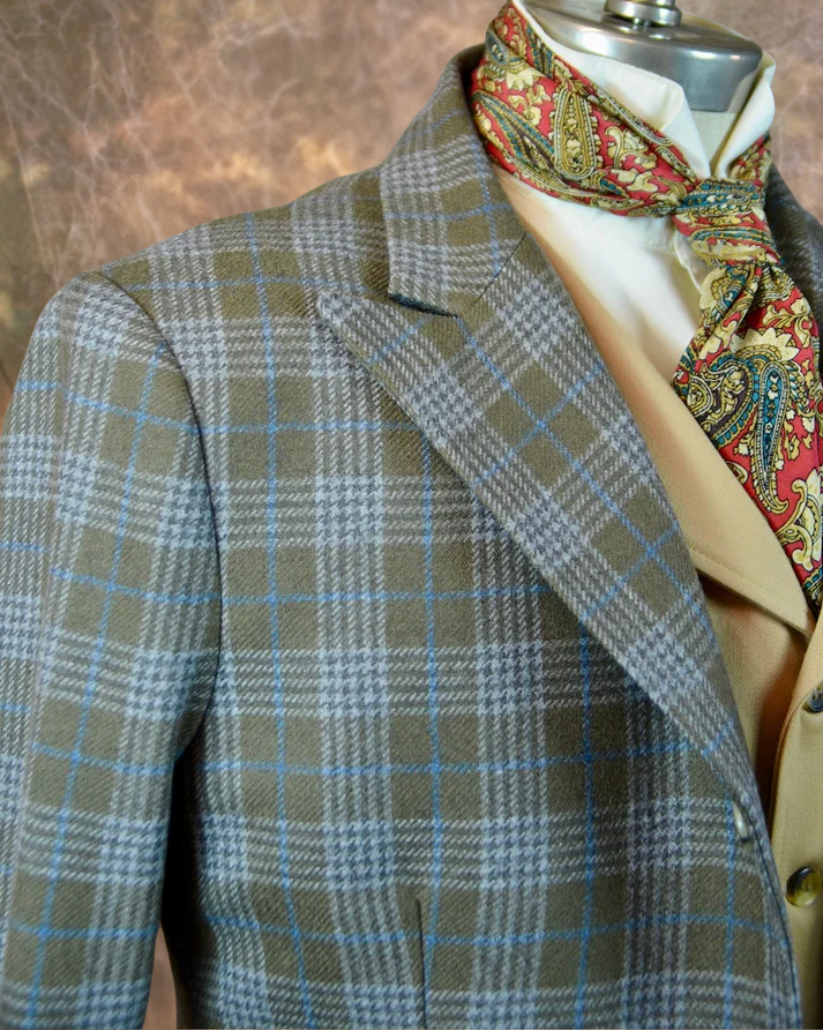 Men's Town Coat - Olive Glen Plaid with Powder Blue Accents #971-B