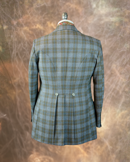 Men's Town Coat - Olive Glen Plaid with Powder Blue Accents #971-B