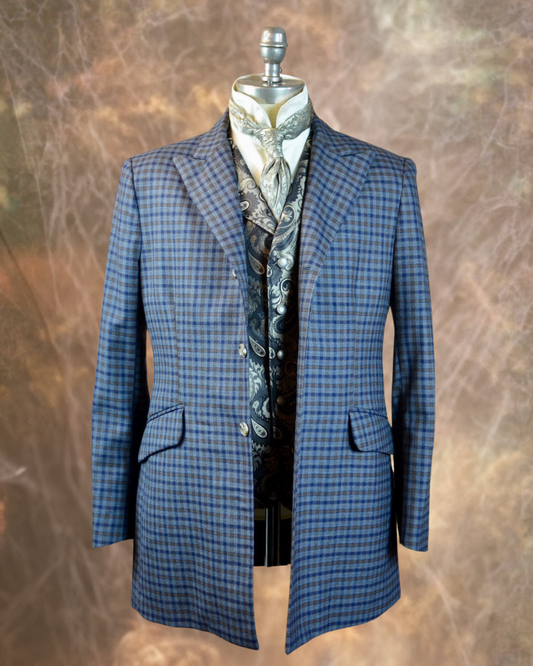 Men's Town Coat - Smokey Grey, Navy and Brown Check #968-B