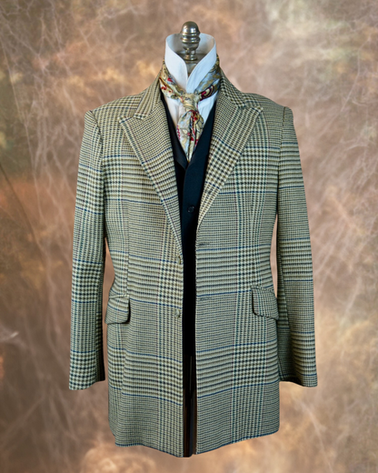 Men's Town Coat - Tan Glen Plaid with Houndstooth Red, Blue and Green Windowpane f93