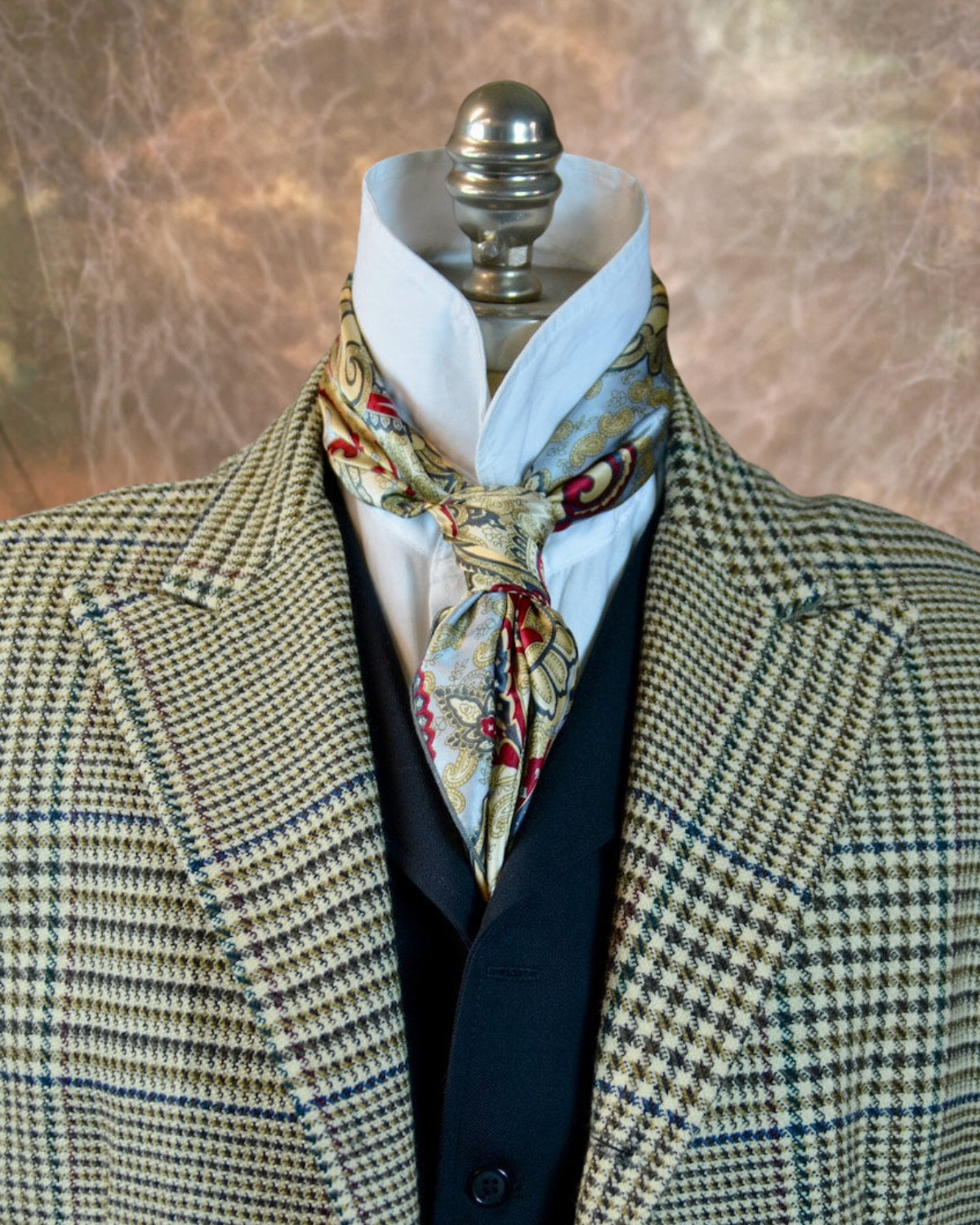 Men's Town Coat - Tan Glen Plaid with Houndstooth Red, Blue and Green Windowpane f93