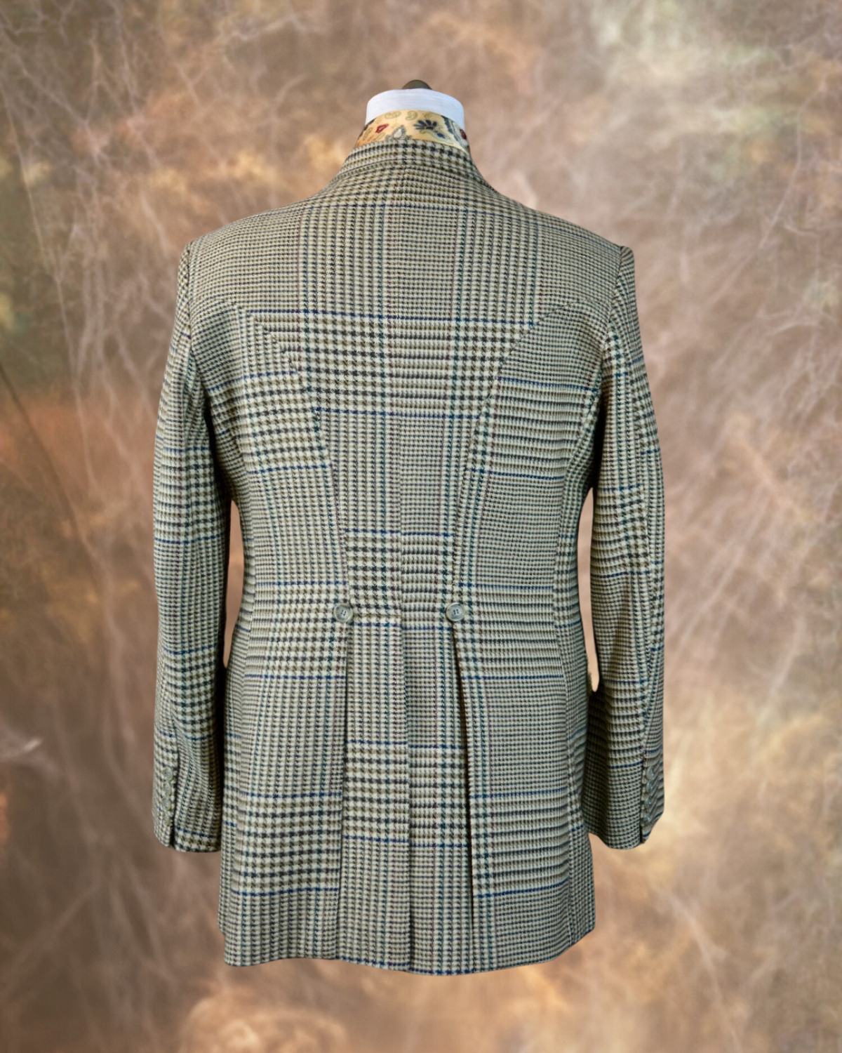 Men's Town Coat - Tan Glen Plaid with Houndstooth Red, Blue and Green Windowpane f93