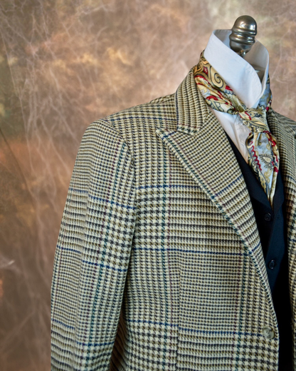 Men's Town Coat - Tan Glen Plaid with Houndstooth Red, Blue and Green Windowpane f93