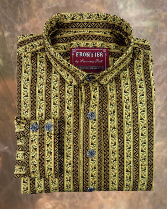 Goldenrod and Brown Wallpaper Stripe Men's Dakota Shirt