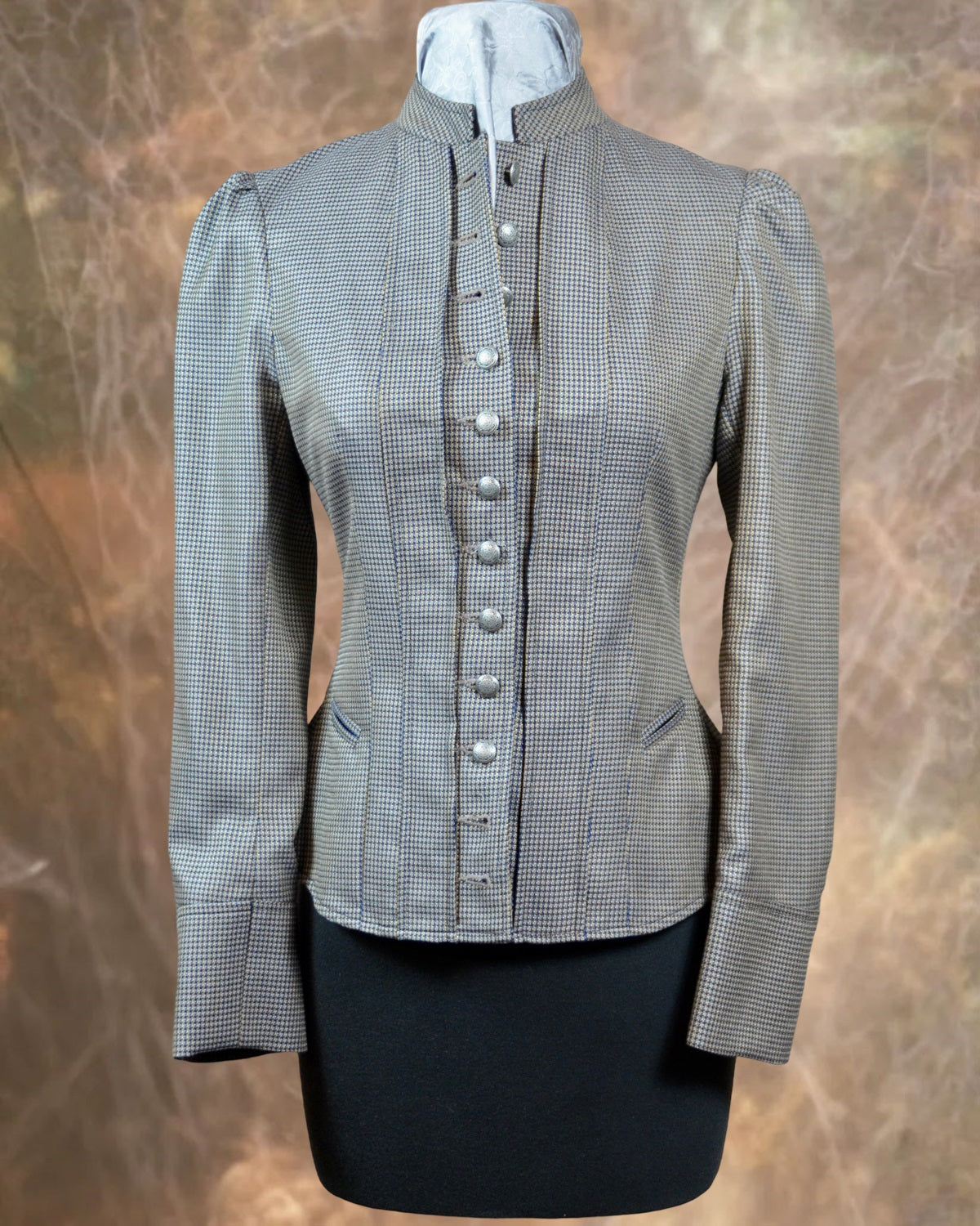 Women's Victoriana Jacket - Blue, Black and Tan Mini-Check 932