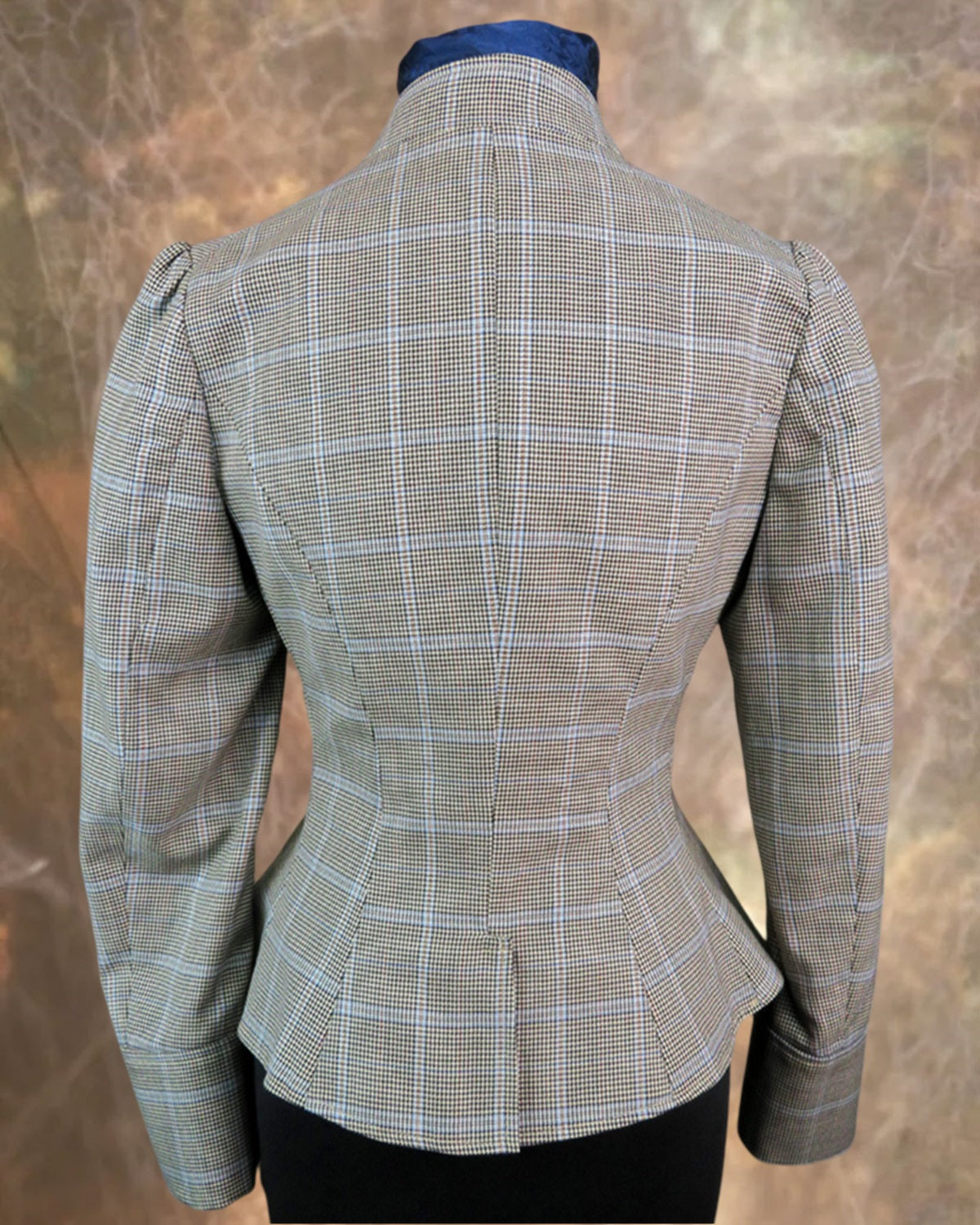 Women's Victoriana Jacket - Black and White Mini Houndstooth with Baby Blue Windowpane #699