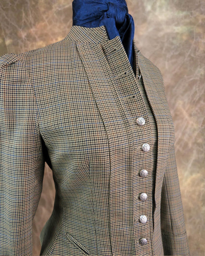 Women's Victoriana Jacket - Tan, Black, Rust and Navy Mini Houndstooth #669