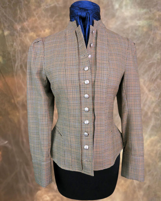 Women's Victoriana Jacket - Tan, Black, Rust and Navy Mini Houndstooth #669