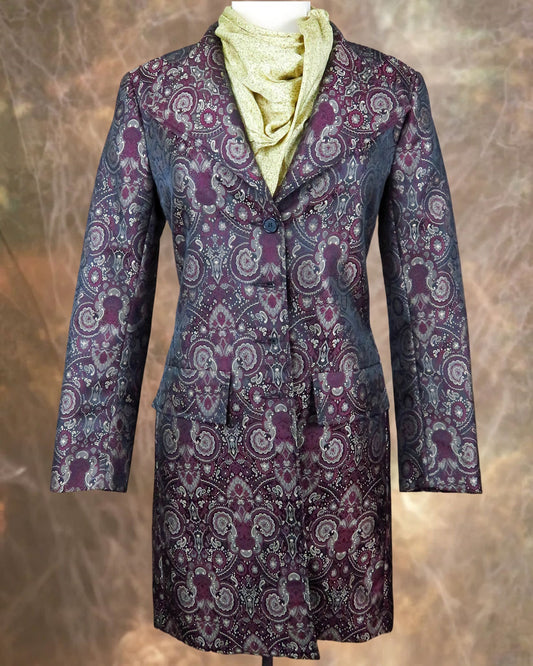 Women's Brocade Frock Coat - Burgundy Paisley