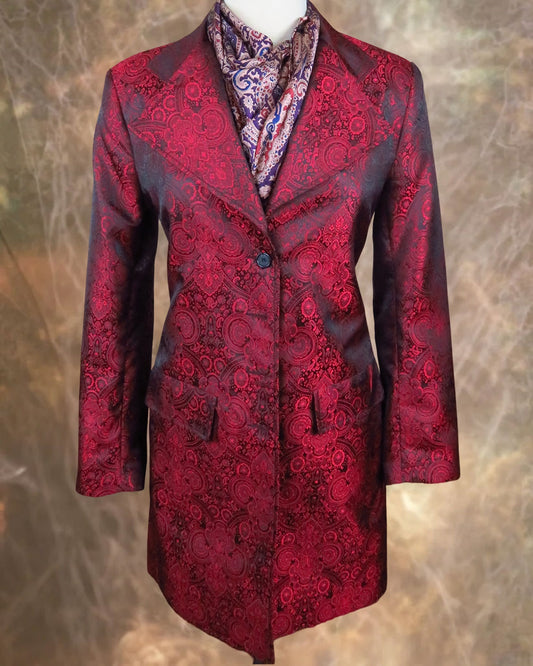 Women's Brocade Frock Coat - Red Paisley