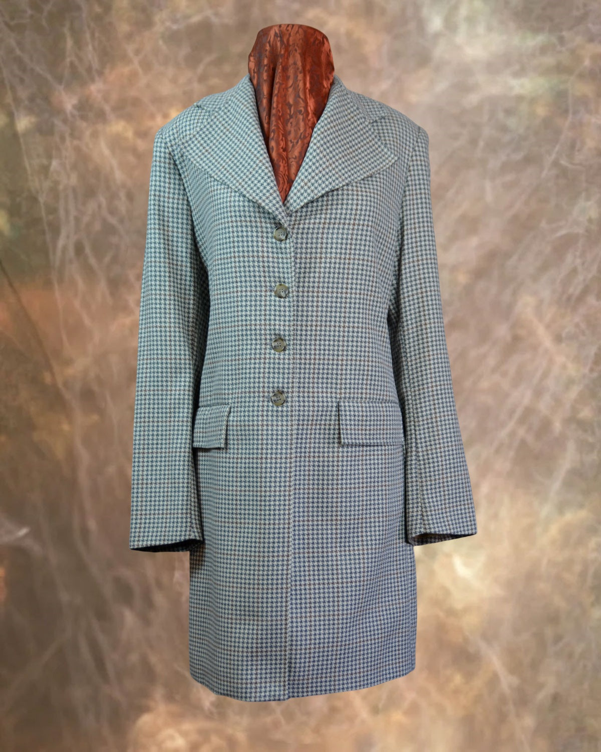 Women's Frock Coat - Slate Blue with Copper Houndstooth f105