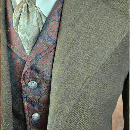 Men's Frock Coat - Dark and Light Brown Herringbone with contrasting collar and pocket flaps