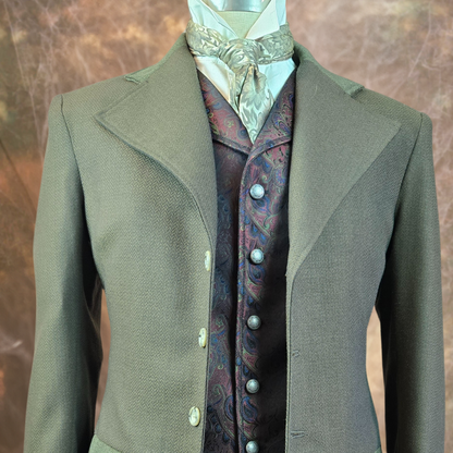 Men's Frock Coat - Dark and Light Brown Herringbone with contrasting collar and pocket flaps