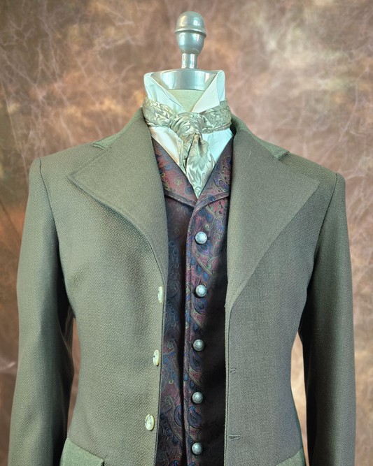 Men's Frock Coat - Dark and Light Brown Herringbone with contrasting collar and pocket flaps