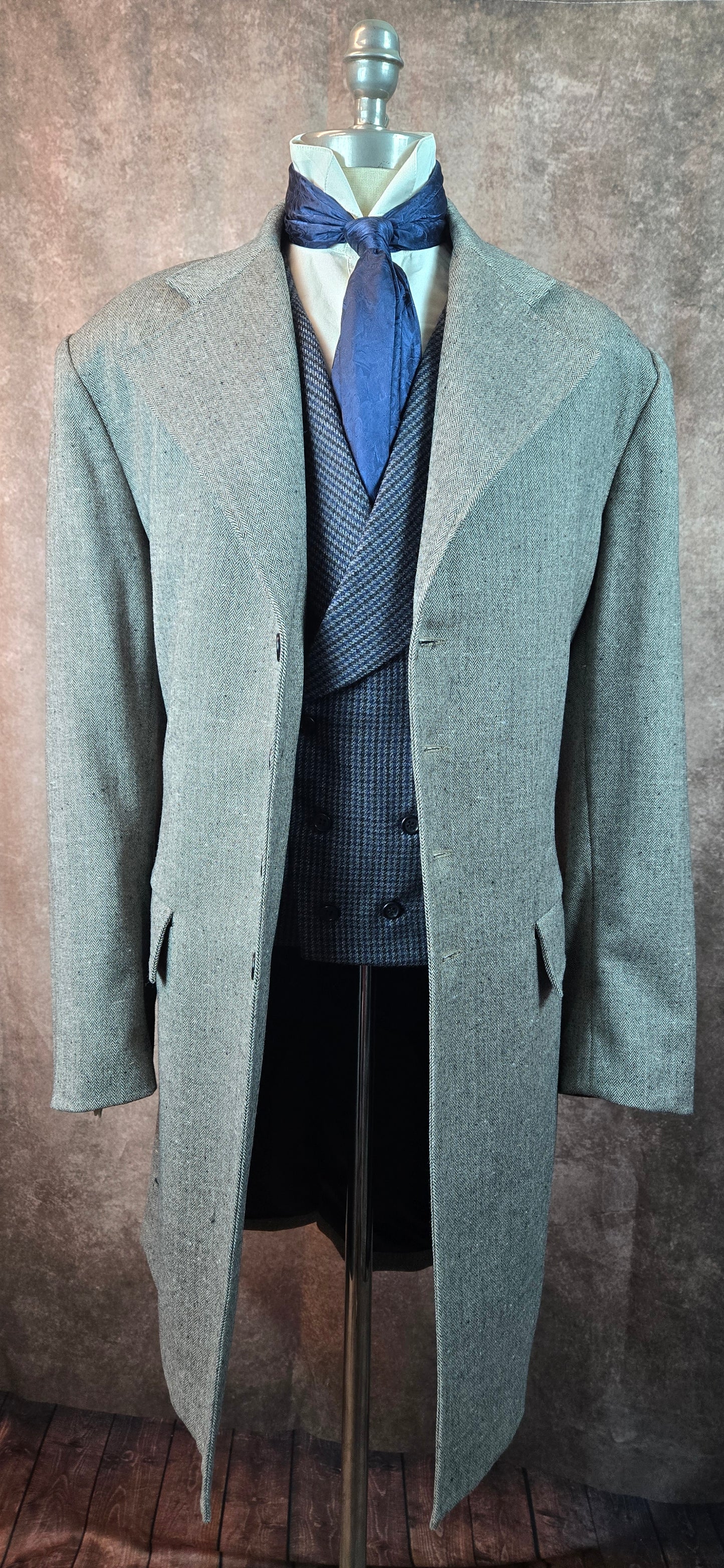 Men's Frock Coat - Pale Grey Herringbone