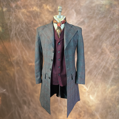 Men's Frock Coat - Grey with Faded Purple Windowpane f13