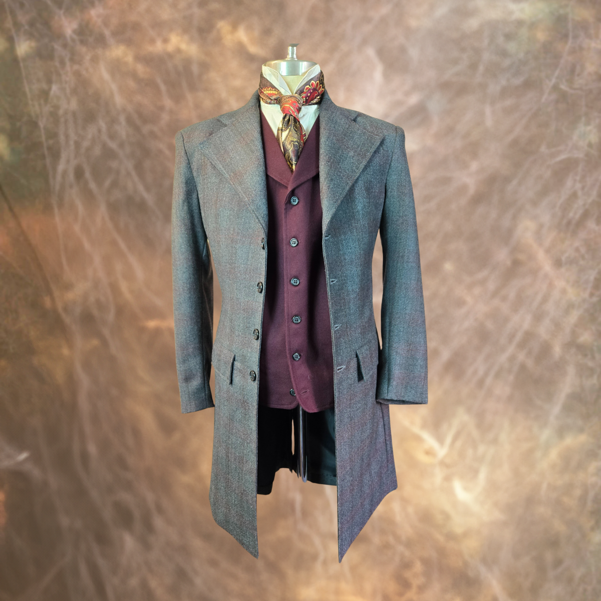 Men's Frock Coat - Grey with Faded Purple Windowpane f13