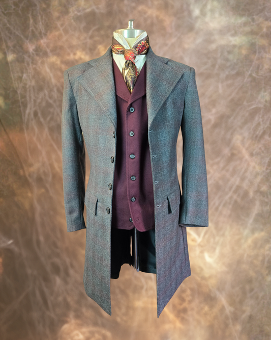 Men's Frock Coat - Grey with Faded Purple Windowpane f13