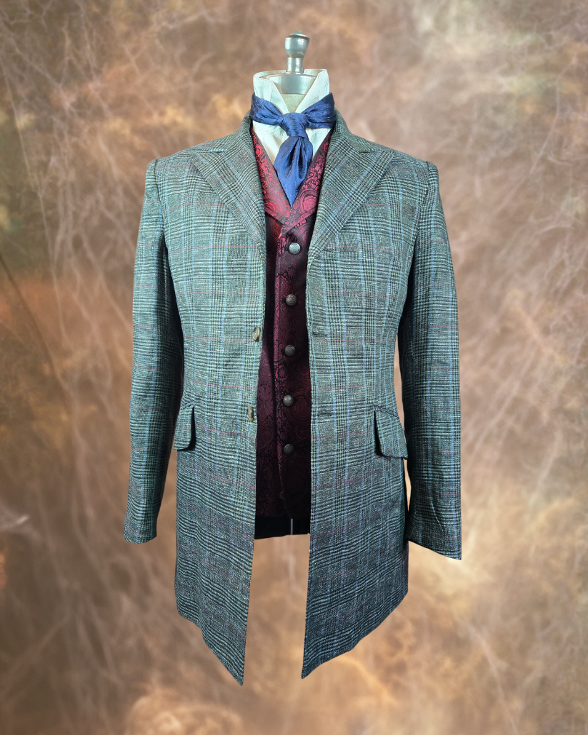 Men's Town Coat - Grey and Blue Glen Plaid with Rust Windowpane f96