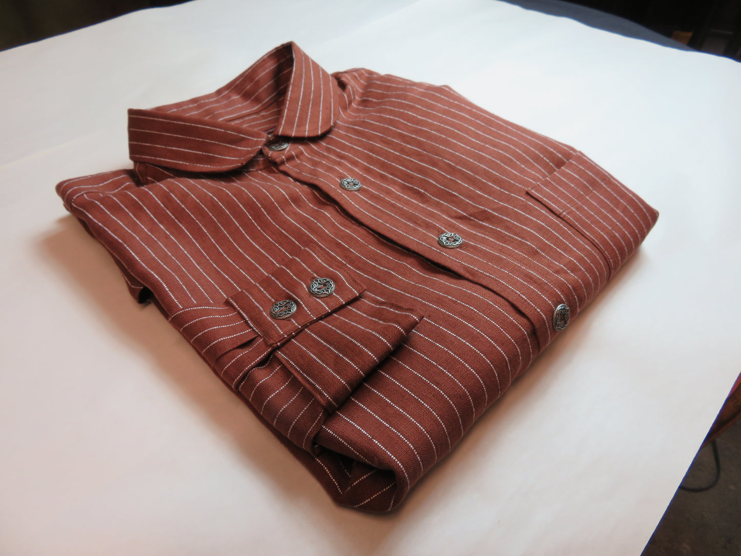 Brick with Ticking Stripe Men's Dakota Shirt 100% linen