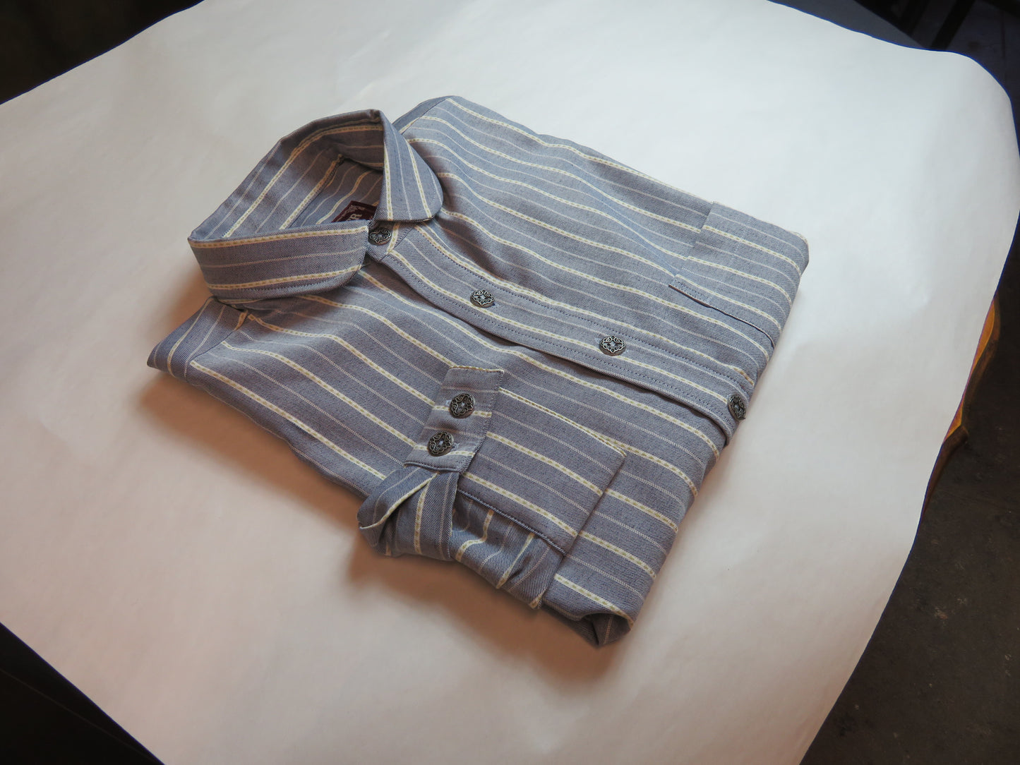 Blue with Tan Ticking Stripe Men's Dakota Shirt