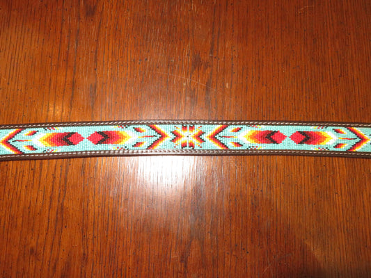 Challenger Leather Belt with Turquoise and Fiery style bead work