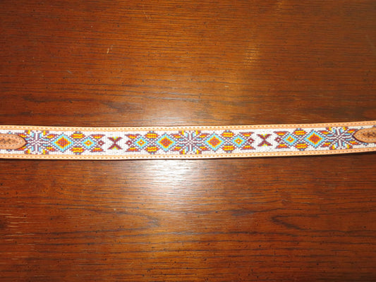 Challenger Leather Belt with Bright, Geometric bead-work