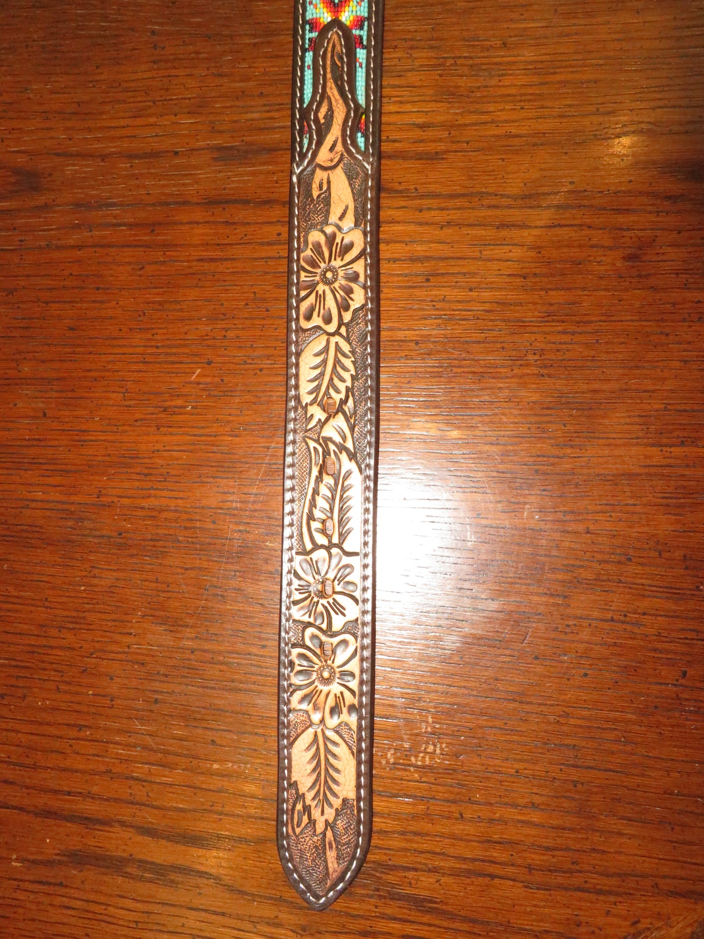 Challenger Leather Belt with Turquoise and Fiery style bead work